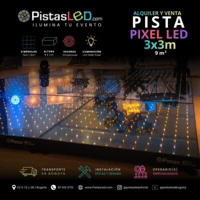 Alquiler de Pista de Baile Pixel LED 3×3 – 9 m2 (20-30 invitados)