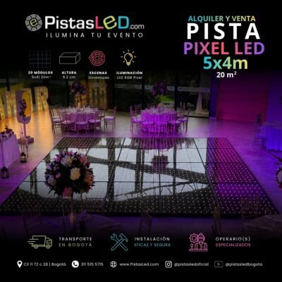 Alquiler de Pista de Baile Pixel LED 5×4 – 20 m2 (80-90 invitados)