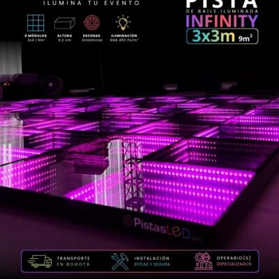 Alquiler de Pista de Baile Infinity LED 3×3 – 9 m2 (20-30 invitados)